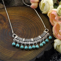 Bohemia Vintage Ethnic Leaf Red Stone Tassel Necklace For Women Gypsy Sliver Color Long Chain Necklace For Girls Tibetan Jewelry