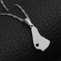 Anniyo 2.3CM Silver Color/Gold Color Map of the Barbados Island Pendant Necklaces Heart Barbados Maps Jewelry #122521