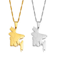 Anniyo Bangladesh Map Pendant Necklaces Gold Color/Silver Color Bangladeshi Maps Chains Bengali #211821