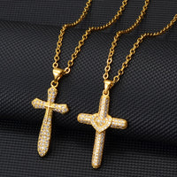 Anniyo Cross Necklaces Women Girl Charms Pendant Cubic Zirconia Crosses Jewelry CZ Christian Catholic Religious Ornaments#134916