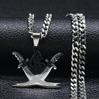 Arabic Retro Imam Ali Sword Muslim Islam Knife Chain Necklaces Stainless Steel Necklace Men/Women Gold Color Jewelry N3435S05
