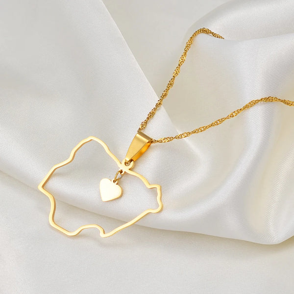 Anniyo Nigeria Map Pendant Necklaces Heart Nigerian Maps Jewelry  Gold Color Maps #154221