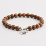 New Classic Natural Wood Beads Bracelets For Women Meditation Prayer Sliver Om Pendant Bracelet Men Wooden Yoga Jewelry