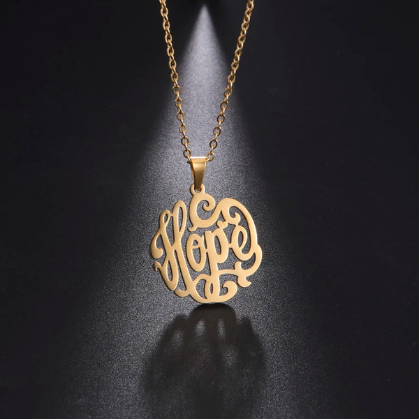 Cazador Hollow Faith Hope Letter Pendant Necklace for Women Stainless Steel Jewelry Charm Necklace Birthday Party Gifts New 2025
