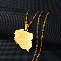 Anniyo 3.1CM Polska Map & City Name Pendant Necklaces for Women Girls Jewelry Maps of Poland Chains #244621