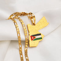 Anniyo The Hashemite Kingdom of Jordan Map Flag Pendant Necklace for Women Men Unisex Gold Color Jewelry Gift @117106