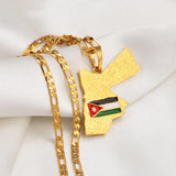 Anniyo The Hashemite Kingdom of Jordan Map Flag Pendant Necklace for Women Men Unisex Gold Color Jewelry Gift @117106