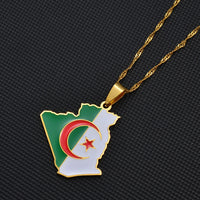 Anniyo Algeria Map Flag Charm Pendant Necklaces Jewelry for Women Girls Men  #269721