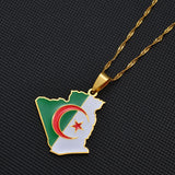 Anniyo Algeria Map Flag Charm Pendant Necklaces Jewelry for Women Girls Men  #269721