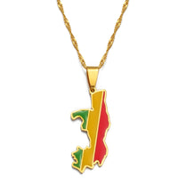 Anniyo 3.5CM Republic of the Congo Map Flag Pendant Necklaces Brazzaville Ethnic Ornament Jewelry #168221