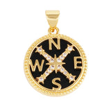 Nature Stone Black Agate Sun Star Love Compass Charm Pendant,18K Gold Plated,Jewelry Necklace Bracelet Accessories Supplies M56