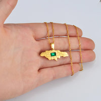 Anniyo Jamaica Map With Green Stone Pendant Necklaces for Women Girls Gold Color Jamaican Jewelry @207021