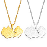 Anniyo Map of Zambia With City Pendant Necklaces for Women Girls Stainless Steel Zambian Maps Chains Gold Color Model #071221