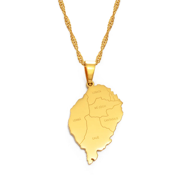 Anniyo Sao Tome Island Map Pendant Necklaces Gold Color Chains Jewelry #165321