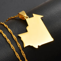 Anniyo Mauritania Map Pendant Necklace for Women/Men,Gold Color Mauritanian Jewelry Maps s #029021