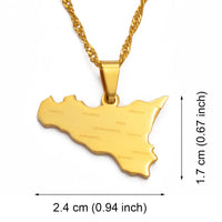 Anniyo Italy Sicily Map With City Name Pendant Necklaces,Silver Color/Gold Color Italian Sicilia Jewelry #038321