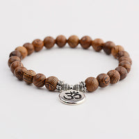 New Classic Natural Wood Beads Bracelets For Women Meditation Prayer Sliver Om Pendant Bracelet Men Wooden Yoga Jewelry