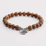 New Classic Natural Wood Beads Bracelets For Women Meditation Prayer Sliver Om Pendant Bracelet Men Wooden Yoga Jewelry