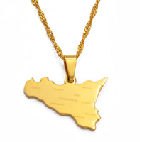 Anniyo Italy Sicily Map With City Name Pendant Necklaces,Silver Color/Gold Color Italian Sicilia Jewelry #038321