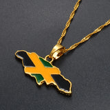 Anniyo Jamaica Map and National Flag Pendant Necklaces Gold Color Jewelry Jamaican  Maps @080406