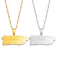 Anniyo Puerto Rico Map With Cities Pendant Necklaces Gold Color PR Puerto Ricans Jewelry #237921