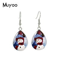 2021 New Snowman Tear drop Earring Merry Christmas Fish hook Earrings Glass Cabochon Jewelry Handmade Items