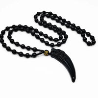 New Fashion Black Obsidian Wolf Tooth Spike Pendant Necklace For Women Men Stone Beads Chain Necklace Jewelry Gifts