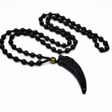 New Fashion Black Obsidian Wolf Tooth Spike Pendant Necklace For Women Men Stone Beads Chain Necklace Jewelry Gifts