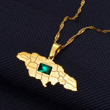 Anniyo Jamaica Map With Green Stone Pendant Necklaces for Women Girls Gold Color Jamaican Jewelry @207021