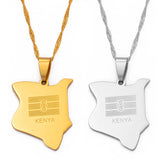 Anniyo Kenya Map Flag Pendant Necklaces For Women Girls African Jewelry Kenyans Stainless Steel  #002221