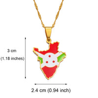 Anniyo Burundi Map & Flag Pendant Necklaces Stainless Steel Jewelry Burundian Ethnic s #168721