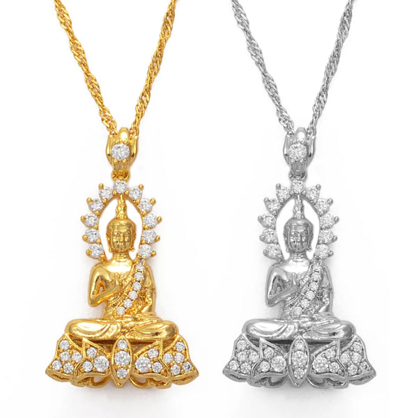 Anniyo Cambodian Style Garden Buddha Buddhism Pendant Necklaces With Cubic Zirconia Jewelry Thailand/Vietnam/Laos  @048004