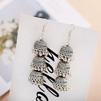 Retro Indian Bollywood Kundan Jhumka Jhumki Three-layer Drop Earrings For Women Boho Ethnic Gypsy Fashion Wedding Wear Jewelry