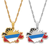 Anniyo Antigua Map Flag Pendant and Necklaces for Women Girls Gold Color and Stainless Steel Jewelry Waladli/Wadadli #111821
