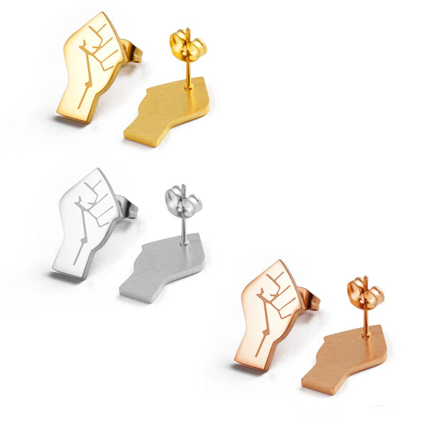 Anniyo Black Lives Matter Fist Symbol Stud Earrings Silver Color/Gold Color/Rose Stainless Steel BLM African Jewelry #201021