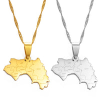 Anniyo The Republic of Guinea Map & Cities Name Pendant Necklace Women Gold Color Jewelry Map Of Guinea Necklaces Guinea #176621