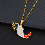 Anniyo Mexico Map Colored Flag Pendant Necklace for Women Girls Mexican Maps Jewelry #251521
