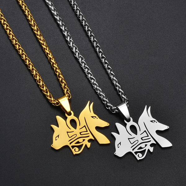Anniyo Ancient Egypt Symbol Dog Cat Ankh Cross Eye Pendant Necklace for Women Men Nile Key African Amulet Jewelry #268121