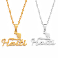 Anniyo 2.7CM Stainless Steel Charm Haiti Map Pendant Necklace Women Girls Ayiti Maps Gold Color Party Jewelry Haiti @076021