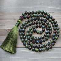 8mm Natural Dragon Blood Jasper 108 Beads Tassel Mala Necklace Religious Buddhism Unisex Wrist Blessing