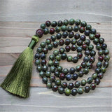 8mm Natural Dragon Blood Jasper 108 Beads Tassel Mala Necklace Religious Buddhism Unisex Wrist Blessing