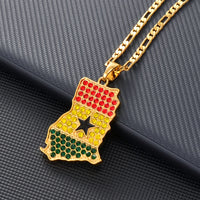 Anniyo Ghana Map Flag With Stone Pendant Necklace Gold Color Jewelry Ghanaian Country Maps Patriotic National Day  @@240906
