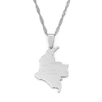 Anniyo Colombia Pendant and Water Wave Chain for Women Girls Stainless Steel Country Map Jewelry Colombia #112621