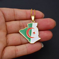 Anniyo Algeria Map Flag Charm Pendant Necklaces Jewelry for Women Girls Men  #269721
