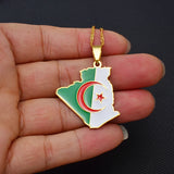 Anniyo Algeria Map Flag Charm Pendant Necklaces Jewelry for Women Girls Men  #269721