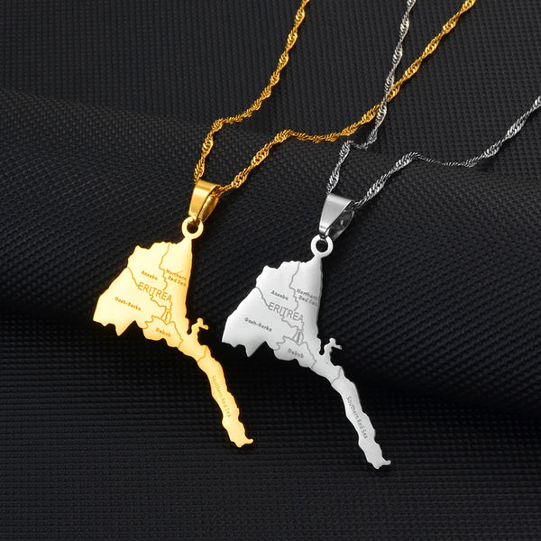 Anniyo Eritrea Map With City Name Pendant Necklaces Women Girls Silver Color/Gold Color Jewelry African Map of Eritrean @253821