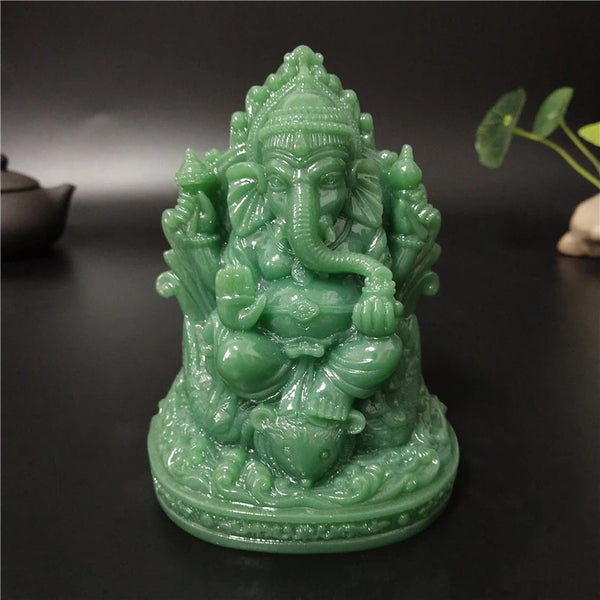 Ganesha Buddha Statue Elephant Hindu God Sculptures Figurines Resin Craft Man-made Jade Stone Ornaments Home Garden Decoration