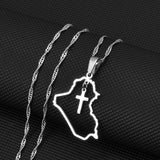 Anniyo Heart Iraq Map and Cross Pendant Necklace Silver Color/Gold Color Jewelry Map Of Iraq Necklaces #235721