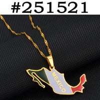 Anniyo Mexico Map Colored Flag Pendant Necklace for Women Girls Mexican Maps Jewelry #251521