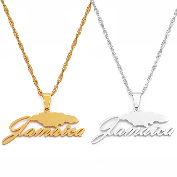 Anniyo Jamaica Map Pendant Necklaces for Women Girls Silver Color/Gold Color Jamaican Jewelry @115521